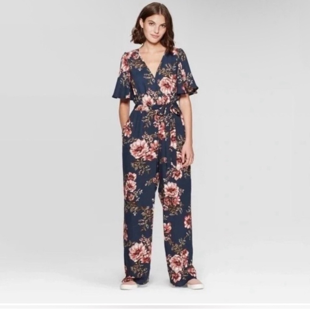 Xhilaration Navy Floral Jumpsuit